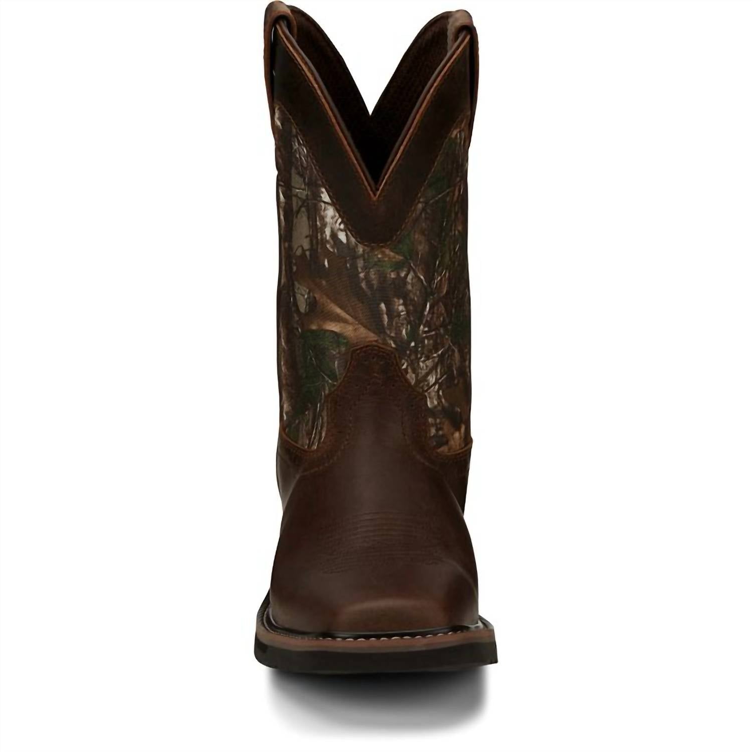 Justin Men's Trekker Waterproof Western Work Boots - Medium in camo brown - men's boots - detail view