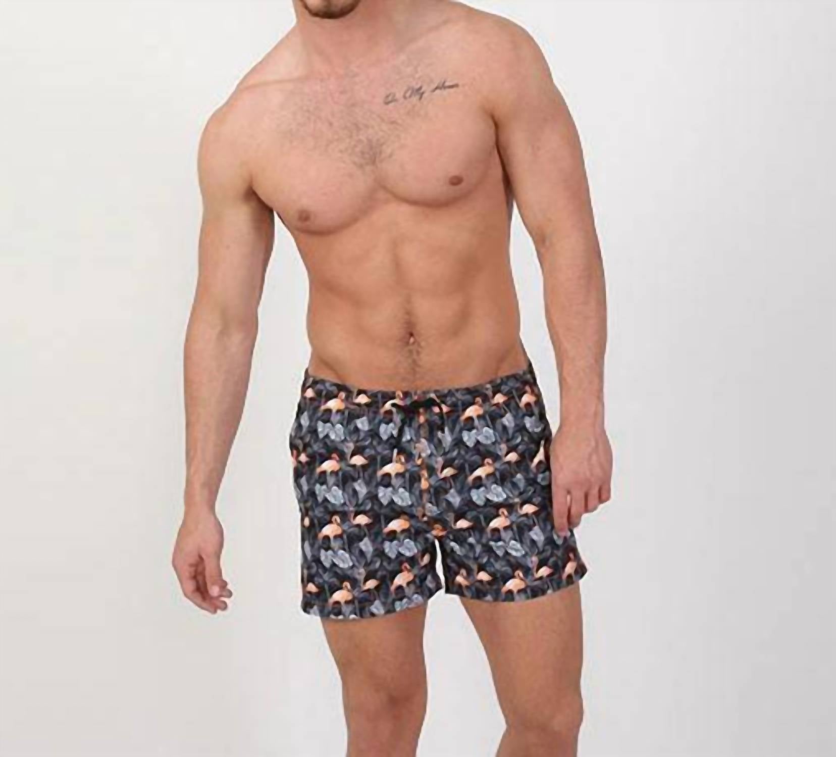 Eight X - Flamingo and Palm Print Swim Trunks