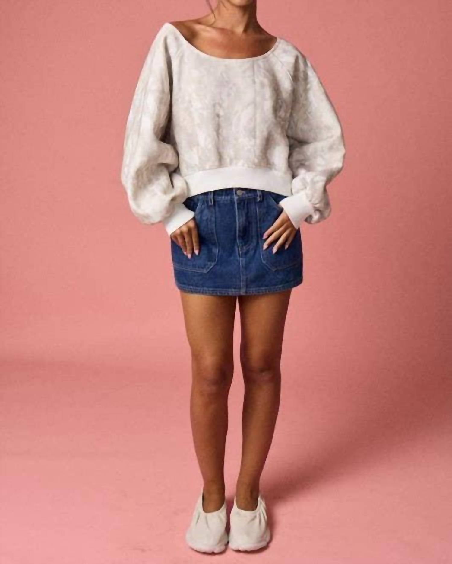 Papermoon - Nature Print Off-shoulder Long Sleeve Top