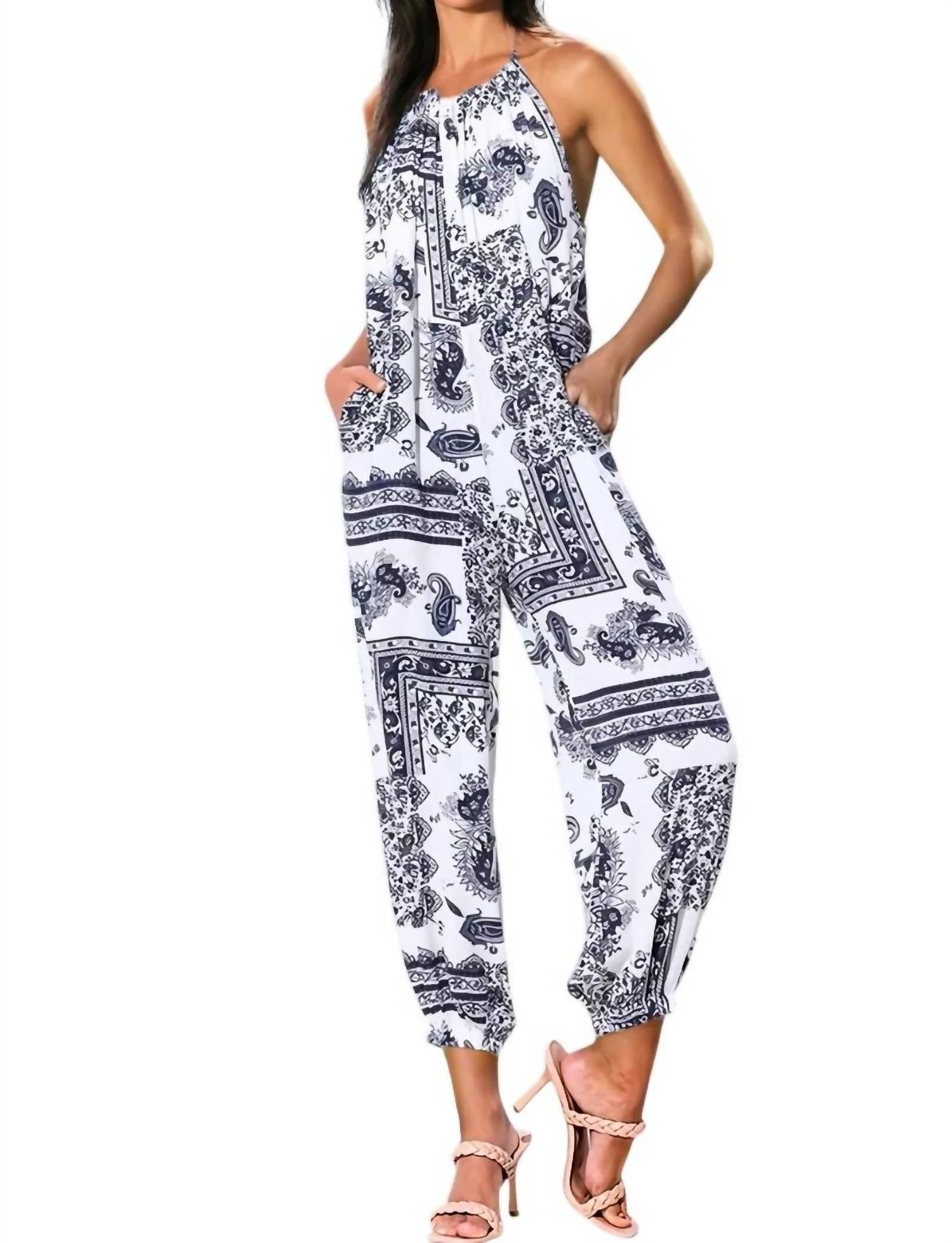 Mustard Seed - Riley Paisley Print Halter Jumpsuit