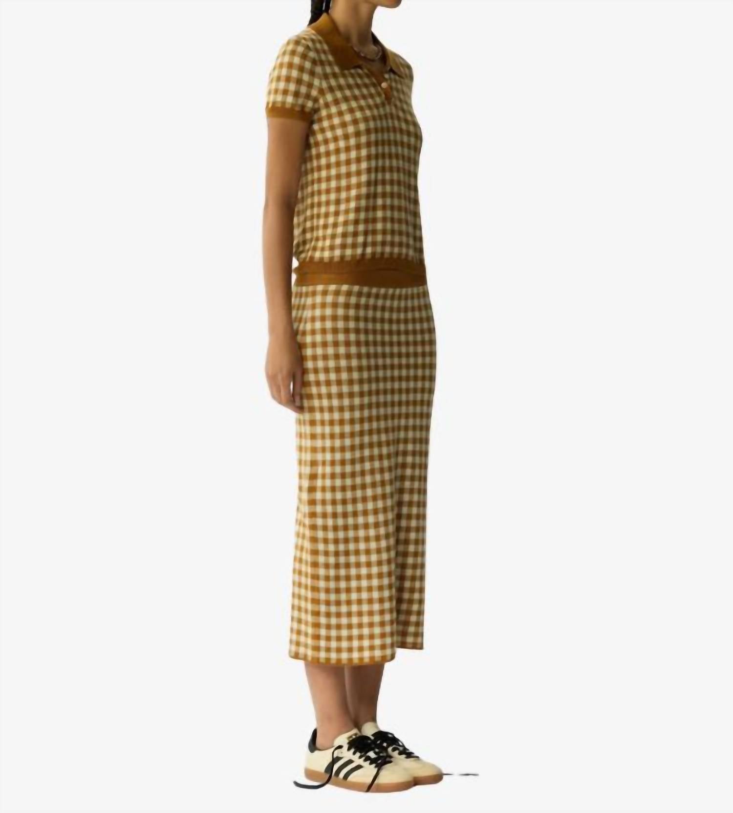 Guest In Residence Gingham Shrunken Polo Top in residence gingham shrunken polo top in suede limewash - women's t-shirt - alternate view