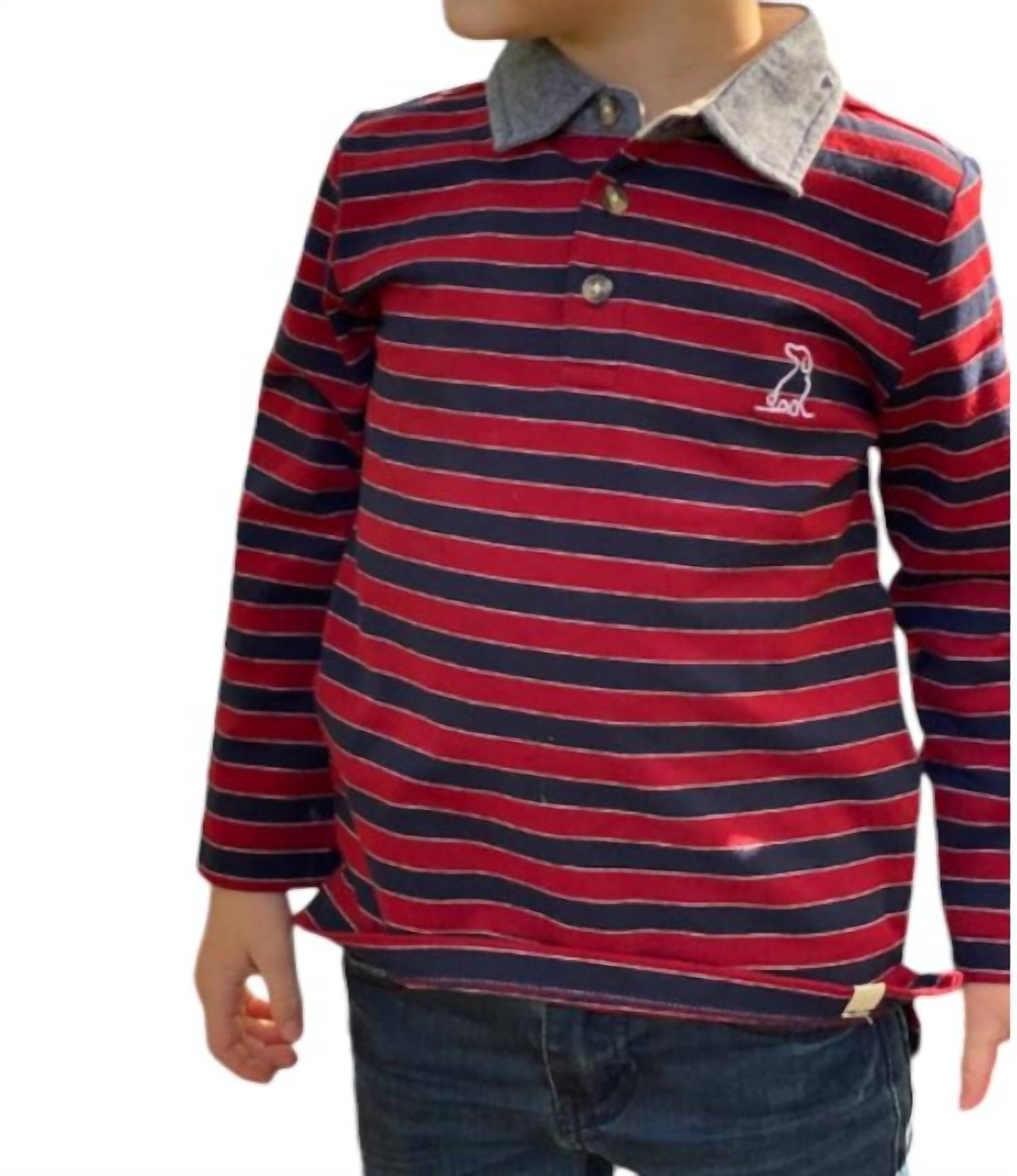 Me & Henry - Boy's Waverly Long Sleeve Polo Shirt With Chambray Collar