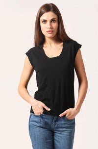 Minnie Rose - Supima Scoop Neck Cap Sleeve Top