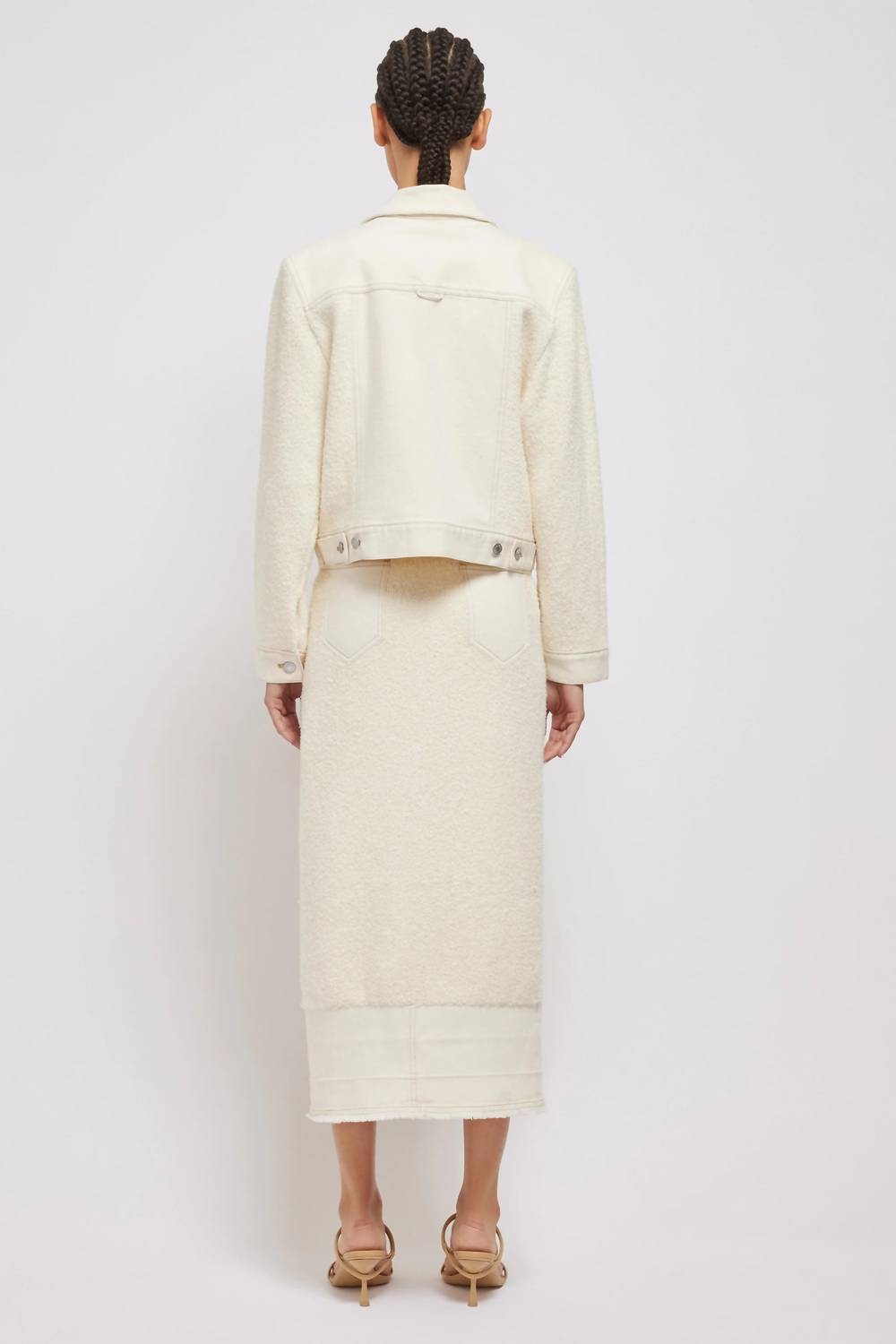 SIMKHAI Baylin Denim-paneled Bouclé-knit Jacket in ivory - women's jacket - alternate view