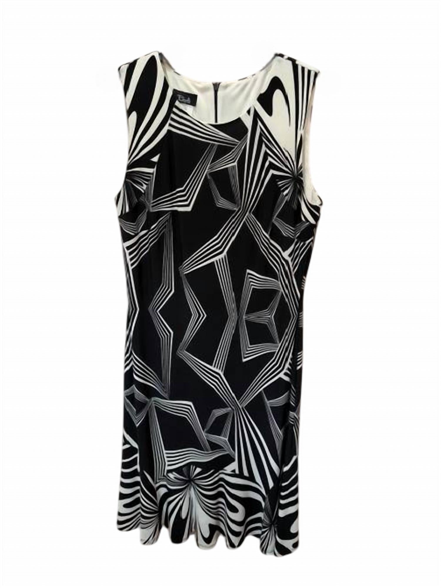 Bali Corp. Women Abstract Print Wave Hem Mini Dress in black white - women's dress