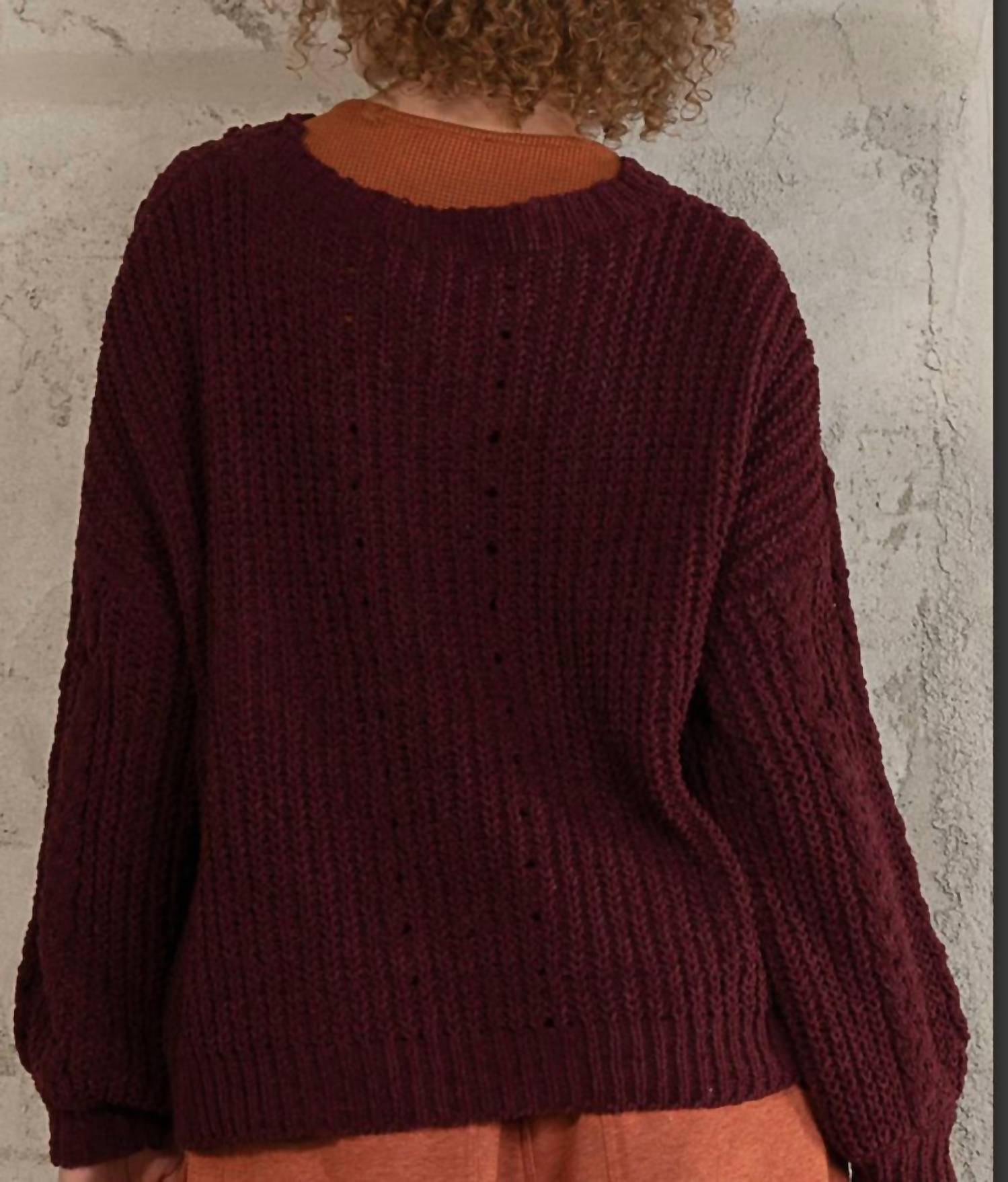 Pol - Cable Knit Round Neck Chenille Pullover Top