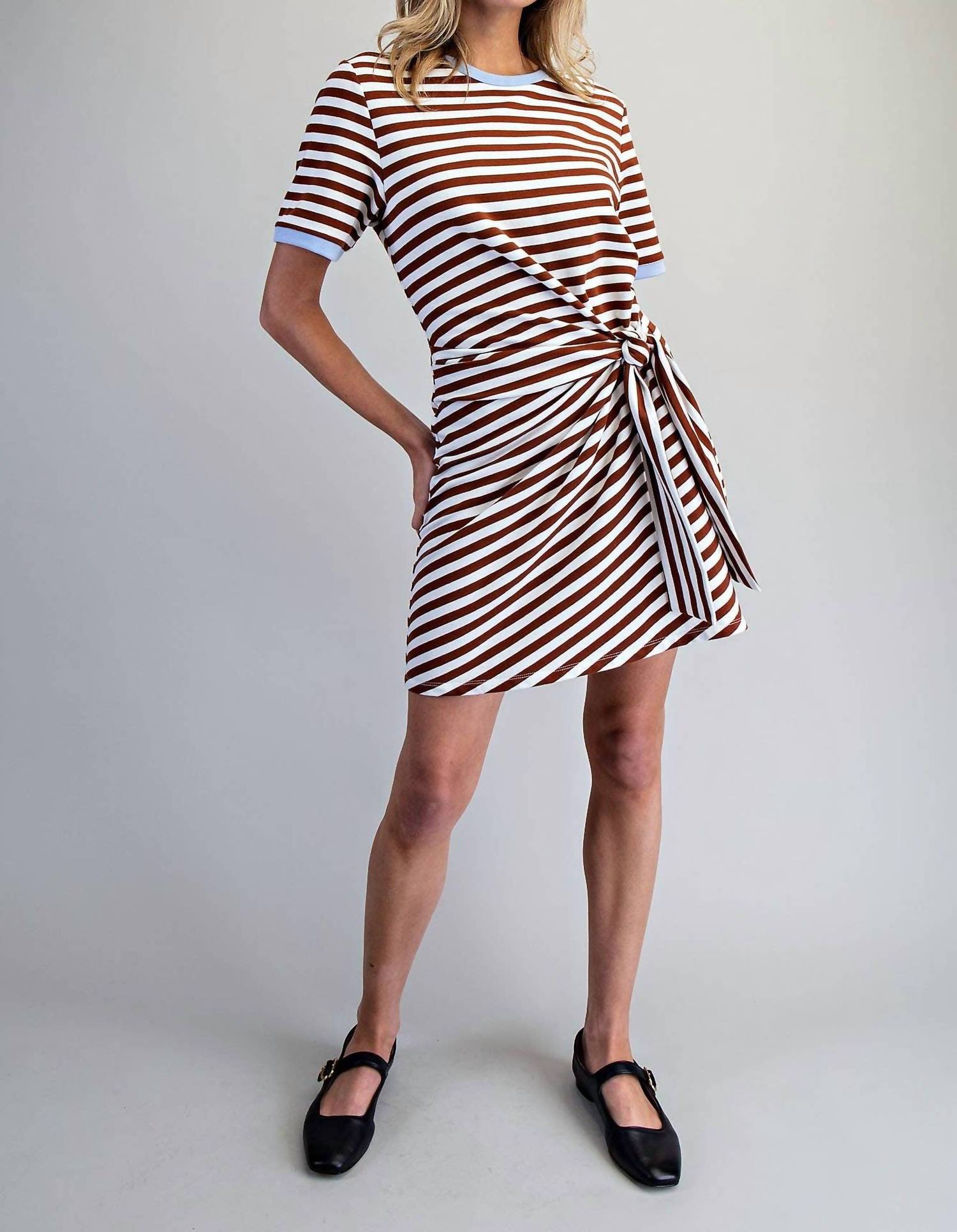 Peace Love Line - Striped Waist Tie Mini Dress