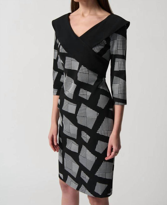 Joseph Ribkoff - Geometric Pattern Sheath Kneelneth Dress