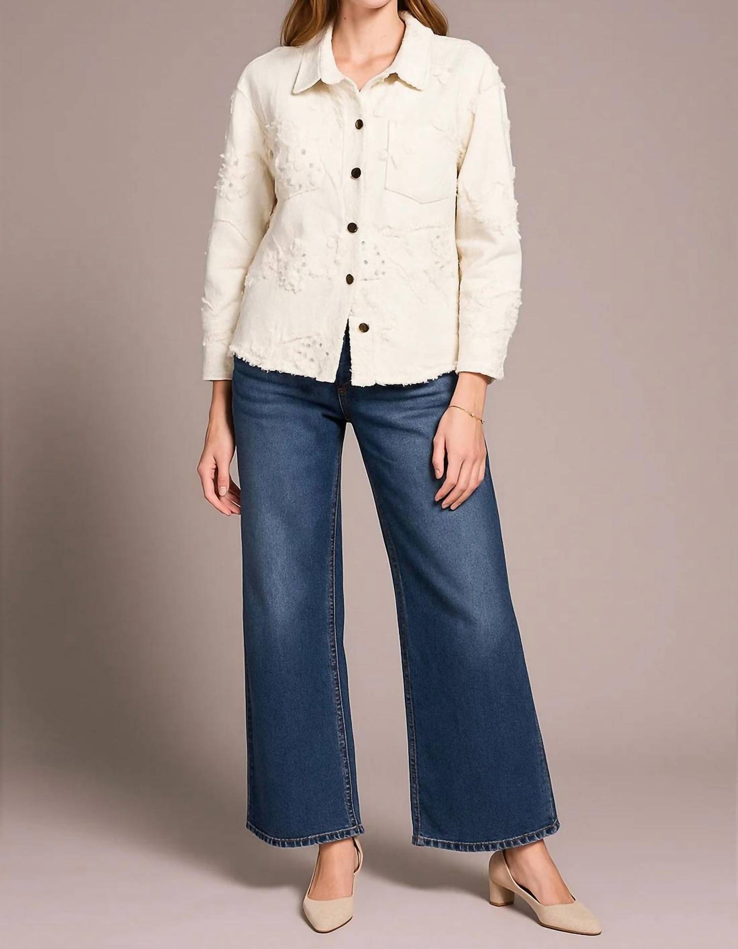 Tribal - Riven Rhinestone Applique Collared Shirt