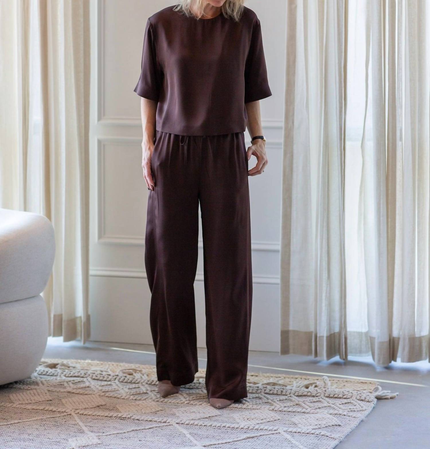 House of Dagmar Drawstring Pull-on Trousers in chocolate brown - women's pants - view 7