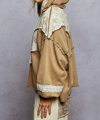 POL Hillary Balloon Sleeve Hoodie in cocoa - women's top - detail view