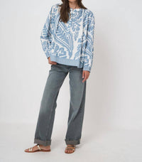 REPEAT cashmere Cotton Oversized Pattern Blouse in denim - women's blouse