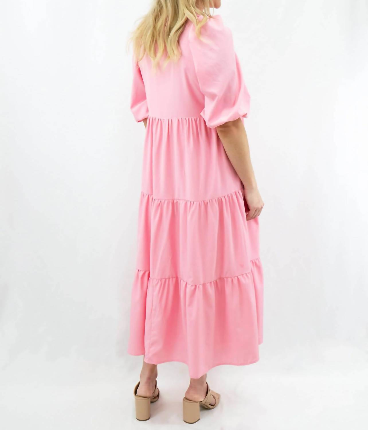 Tcec - Jeweled Collar Midi Tiered Shirt Dress