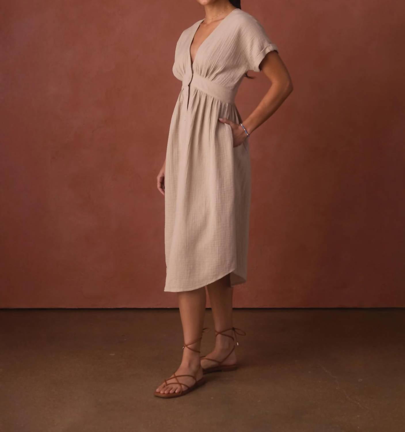 The Normal Brand - Kalo Guaze Deep V Button Midi Dress