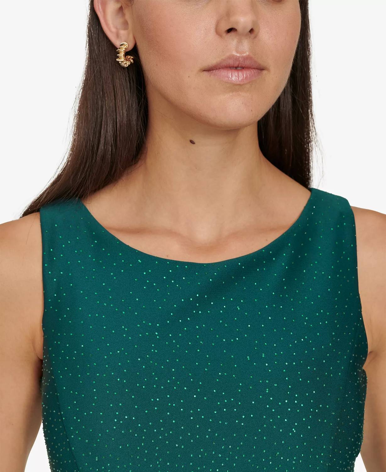 CALVIN KLEIN Boat-neck Embellished Sheath Dress in forest green - women's dress - view 5