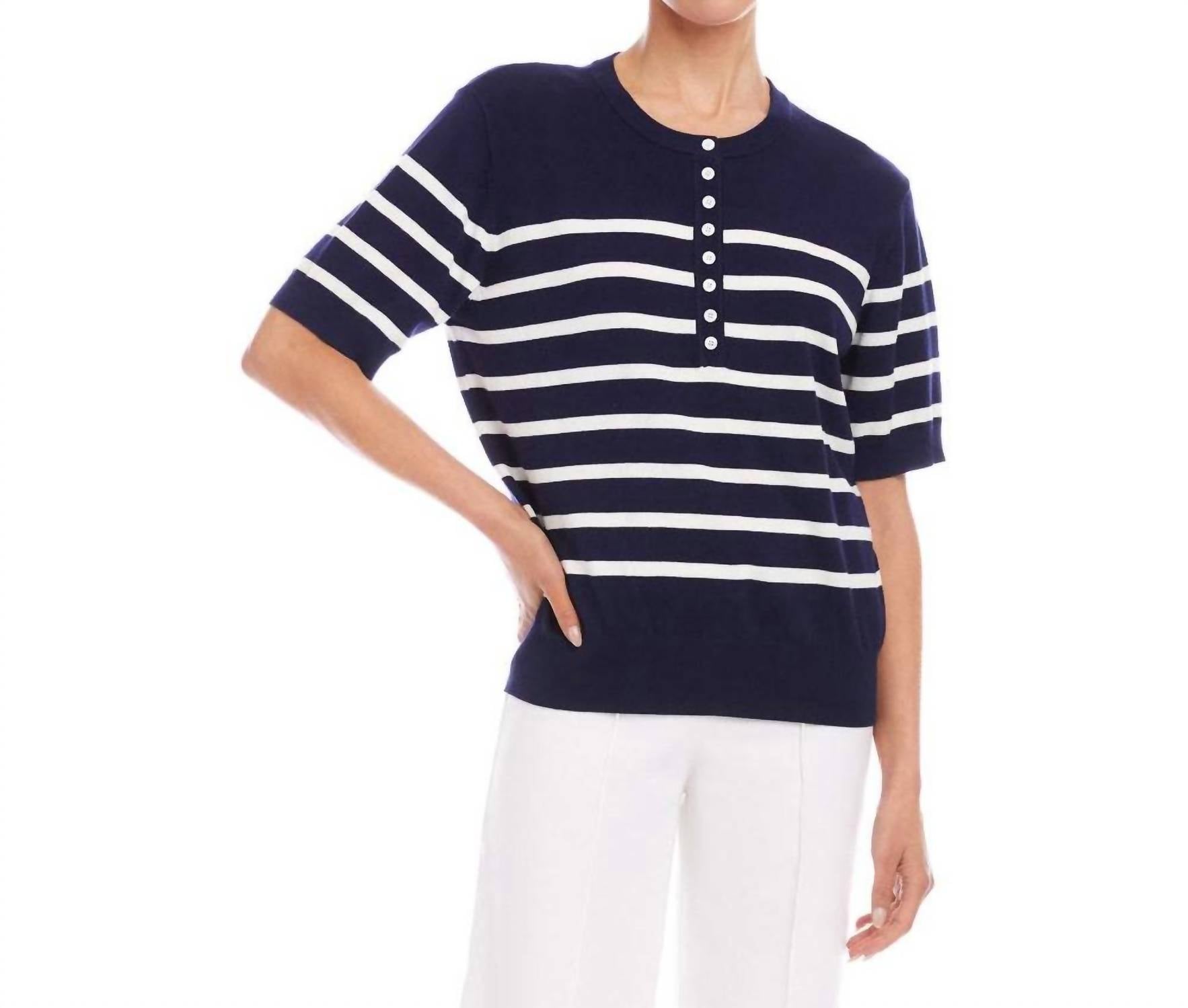 Karen Kane - Henley Stripe Sweater