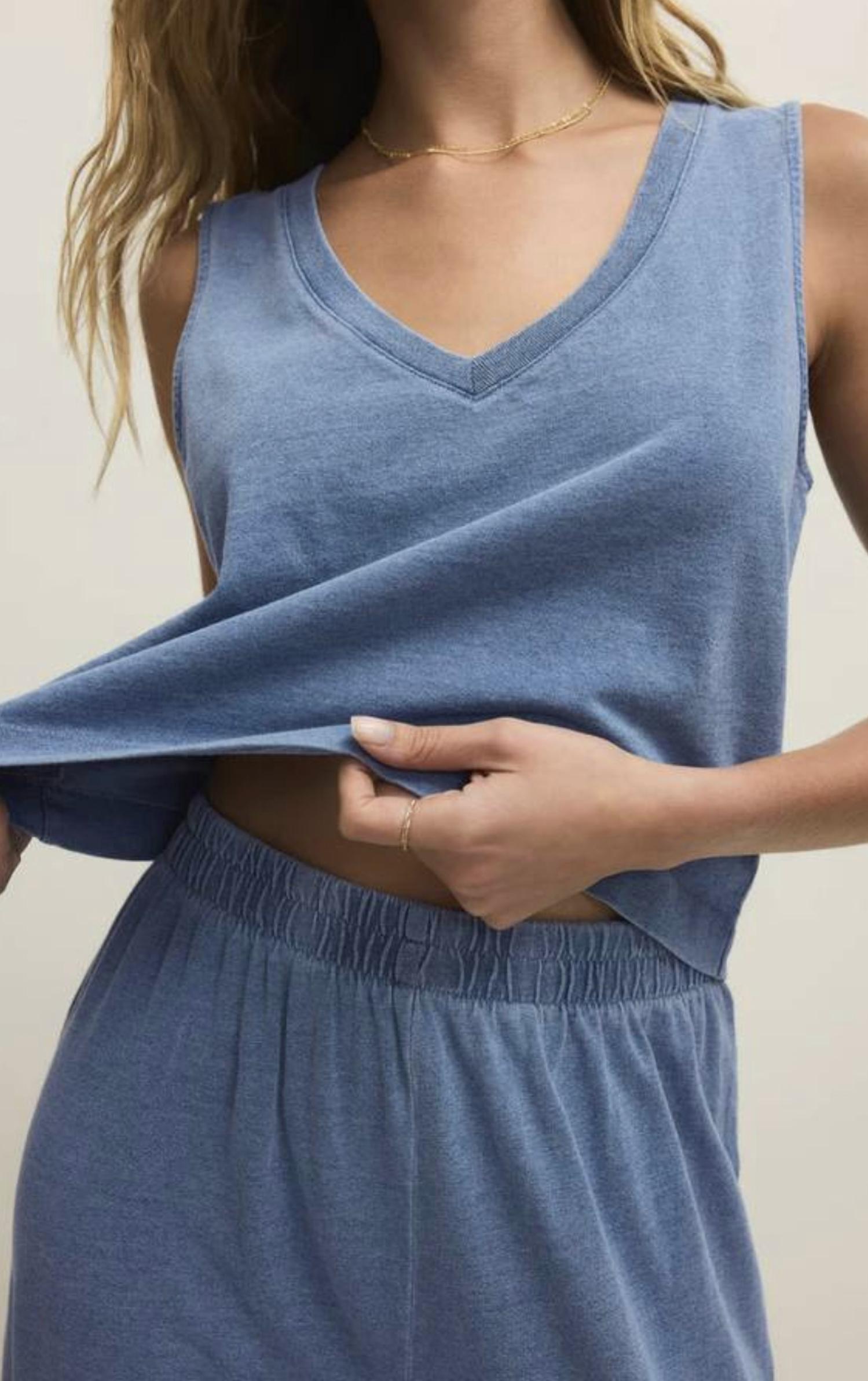 Z Supply Sloane V-neck Jersey Denim Top in santorini indigo 1 - women's tank top - view 4
