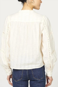 DEAR JOHN DENIM Alberta Long Sleeve Ruffle Blouse in whitecap gray - women's blouse - alternate view