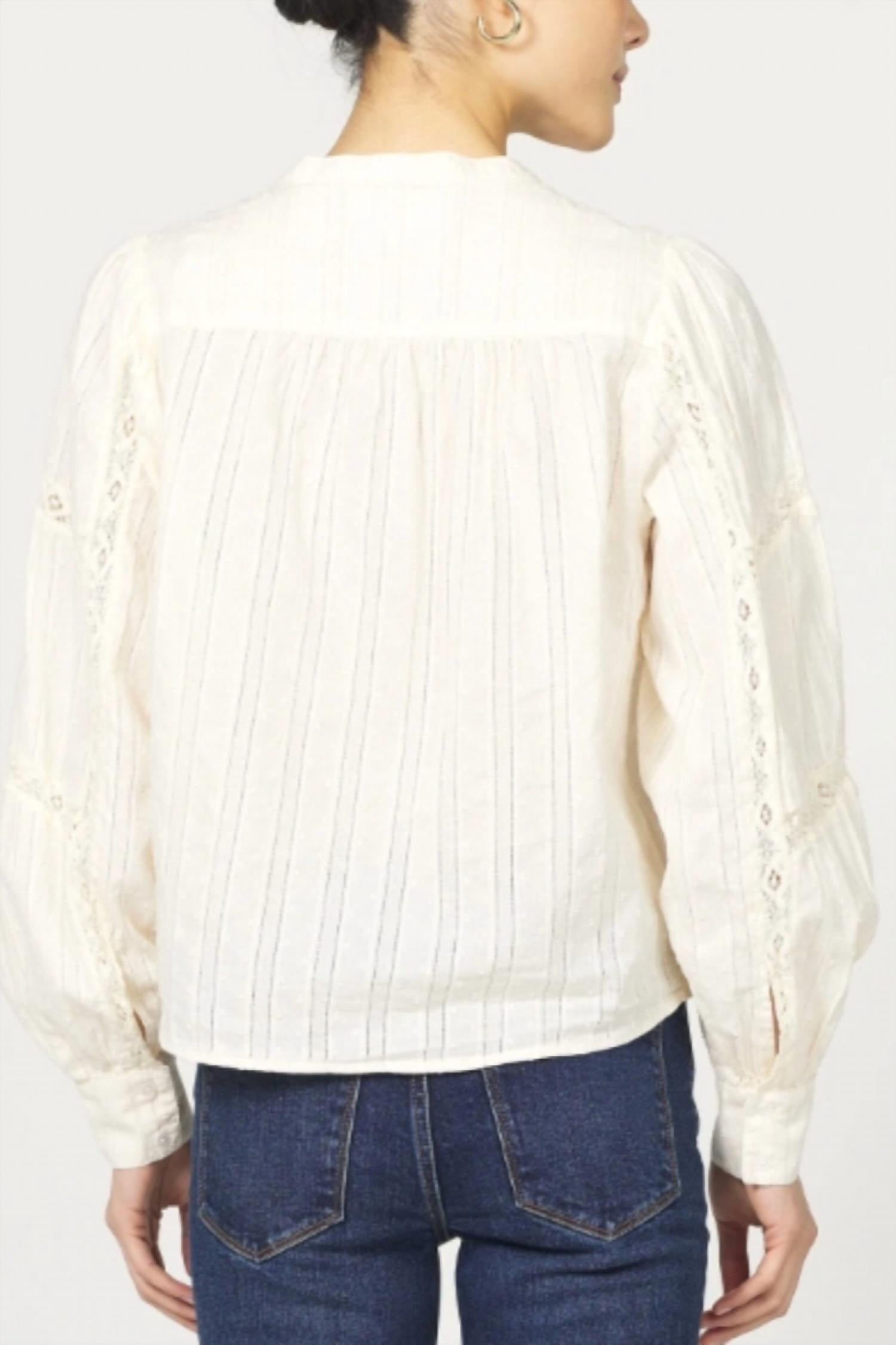 DEAR JOHN DENIM Alberta Long Sleeve Ruffle Blouse in whitecap gray - women's blouse - alternate view