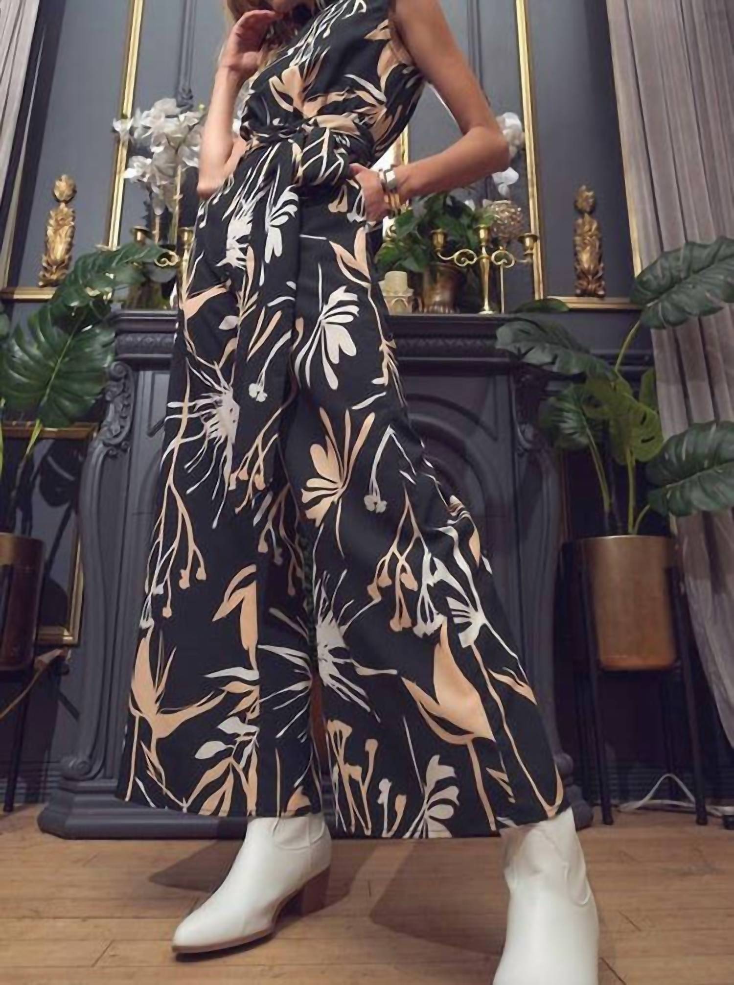 Illa Illa - Printed Satin Open Back Jumpsuit