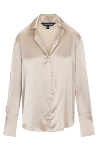 catherine gee Daria French Cuff Silk Blouse in oat - women's blouse - detail view