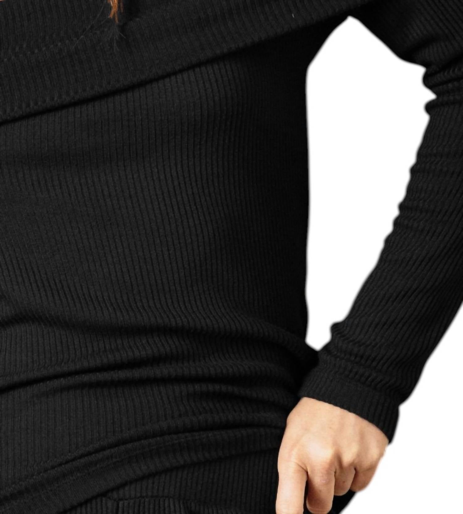 red haute Off Shoulder Long Sleeve Top in black - women's long sleeve top - detail view