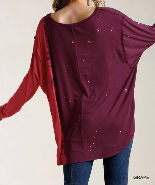 Umgee - Contrast Color Raw Edge Long Sleeve Top