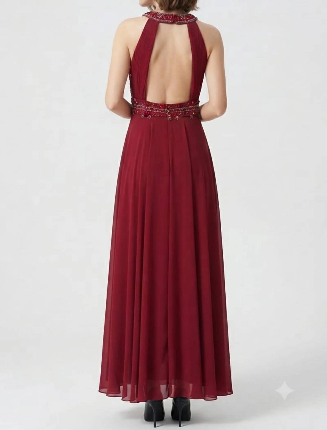 Sue Wong - Halter Beaded Cutout Back Evening Dress