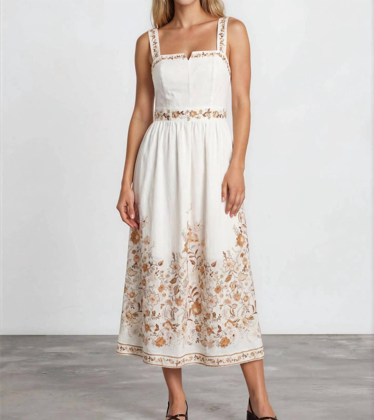 Moon River - Sleeveless Floral Detail Split Neck Midi Dress