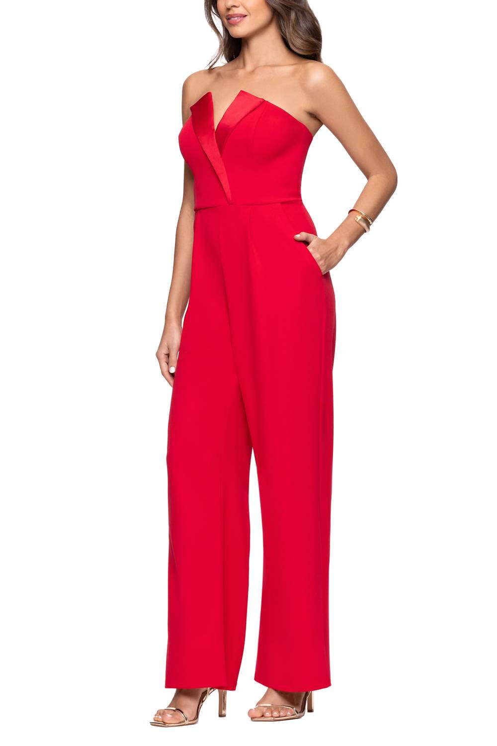 Betsy & Adam - Tasha Strapless Back Zipper Side Pockets Tuxedo Jumpsuit