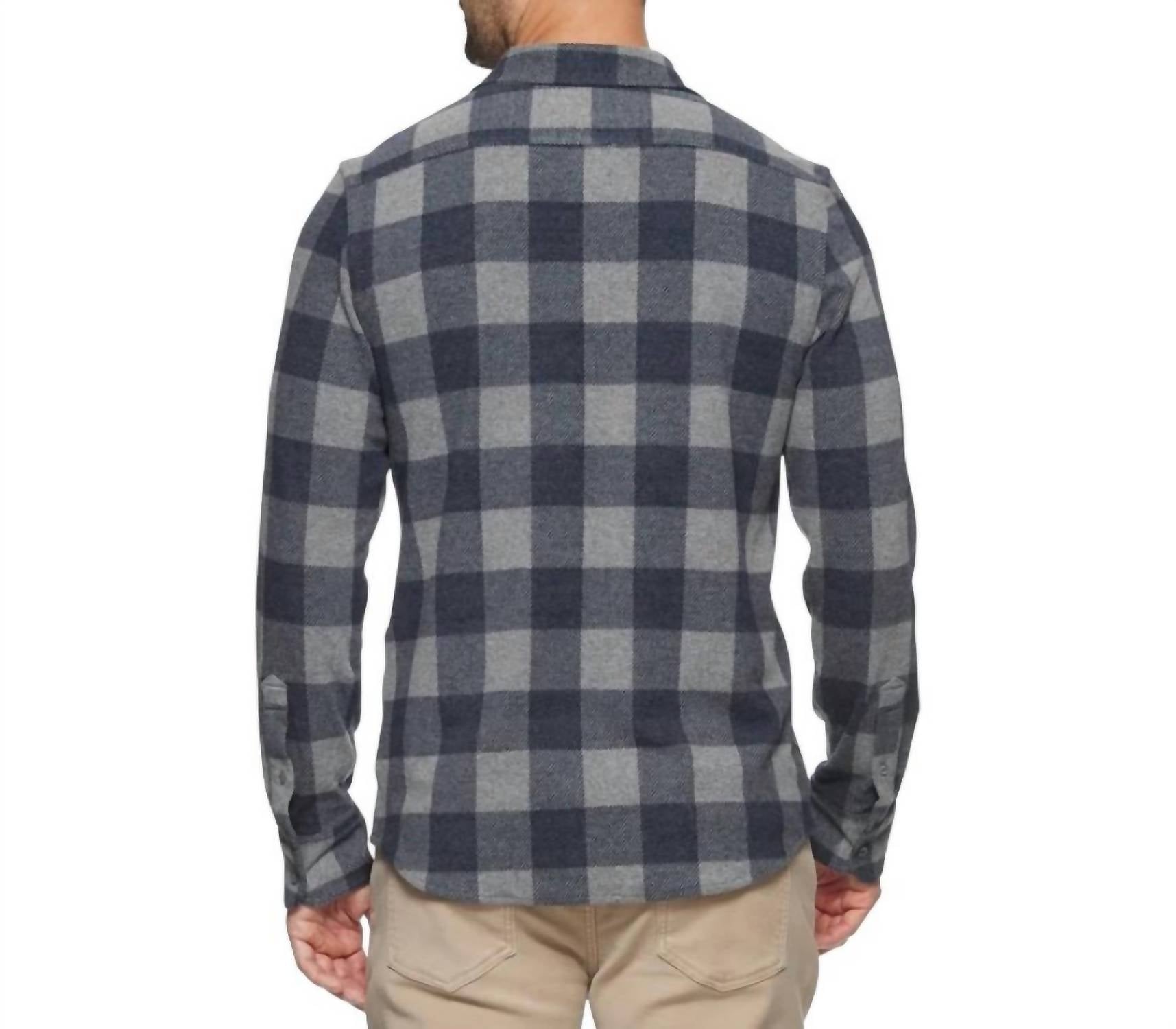 Flags & Anthem Hero Stretch Flannel Shirt in navy grey - men's long sleeve top - detail view