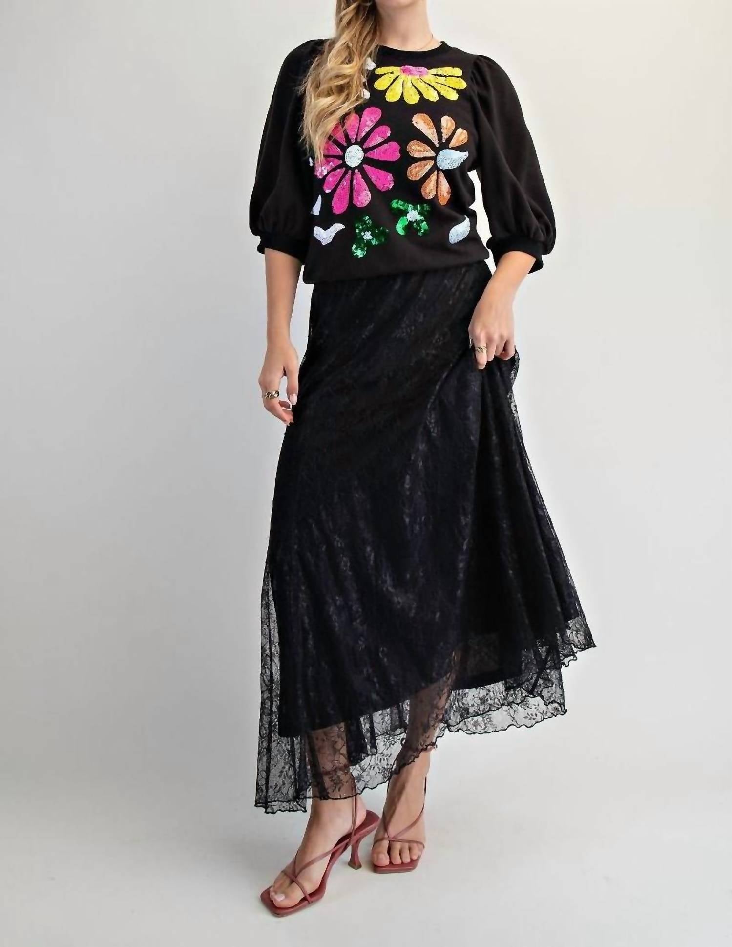 Easel - All Over Lace Skater Maxi Skirt