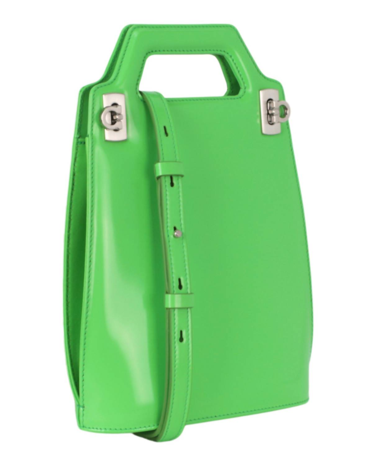Salvatore Ferragamo Women's Micro Wanda Patent Leather Shoulder Bag in green - women's bag - detail view