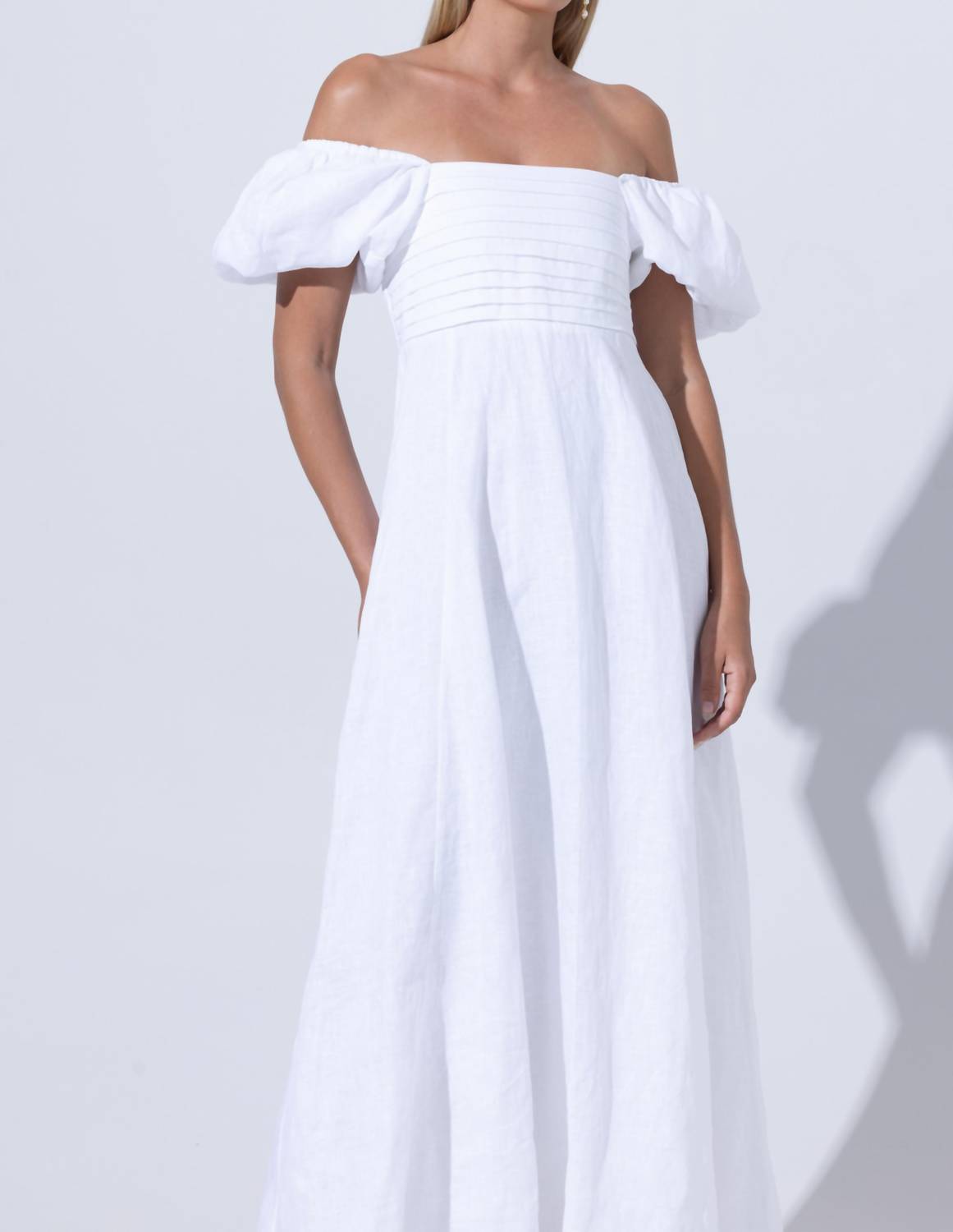 Lusana - Amy Puff Sleeve Linen Maxi Dress