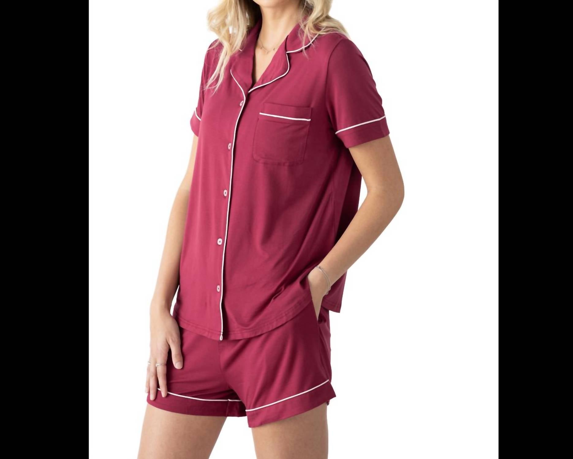Kindred Bravely Bamboo Maternity & Postpartum Short Sleeve Pajama Set in berry - women's intimate - view 4
