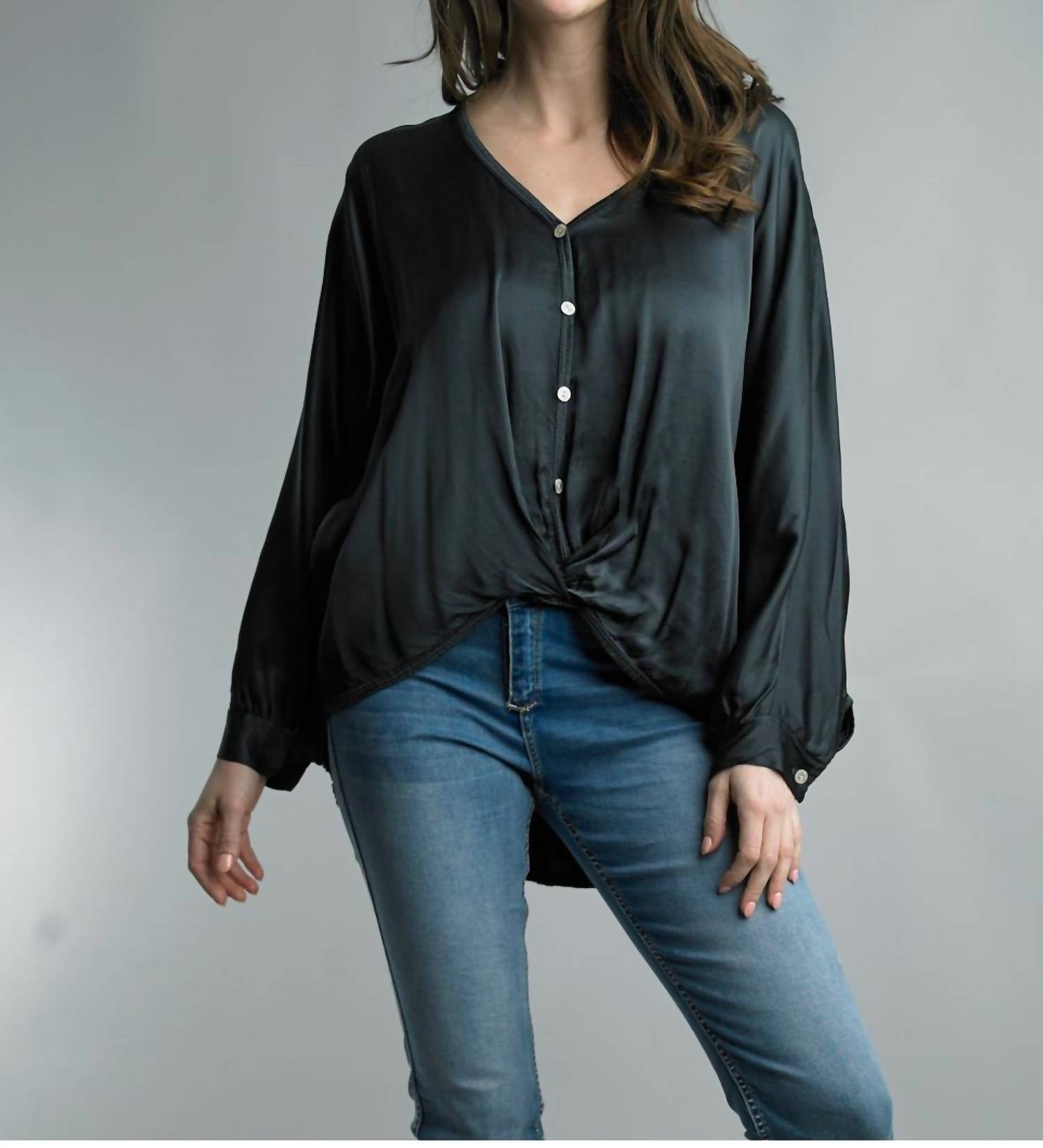 Tempo Paris - Women's Satin Knot Button Down Tunic Top