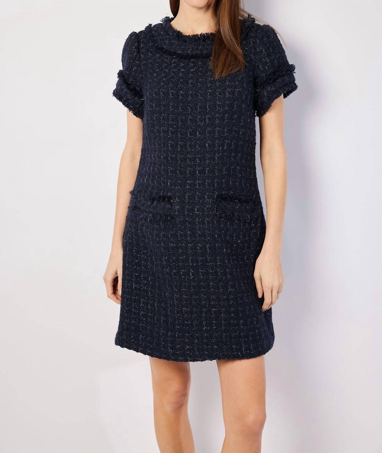 Sail To Sable - Metallic Tweed Short Sleeve Shift Dress