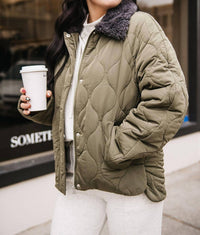 Ichi - Contrast Collar Puffer Jacket