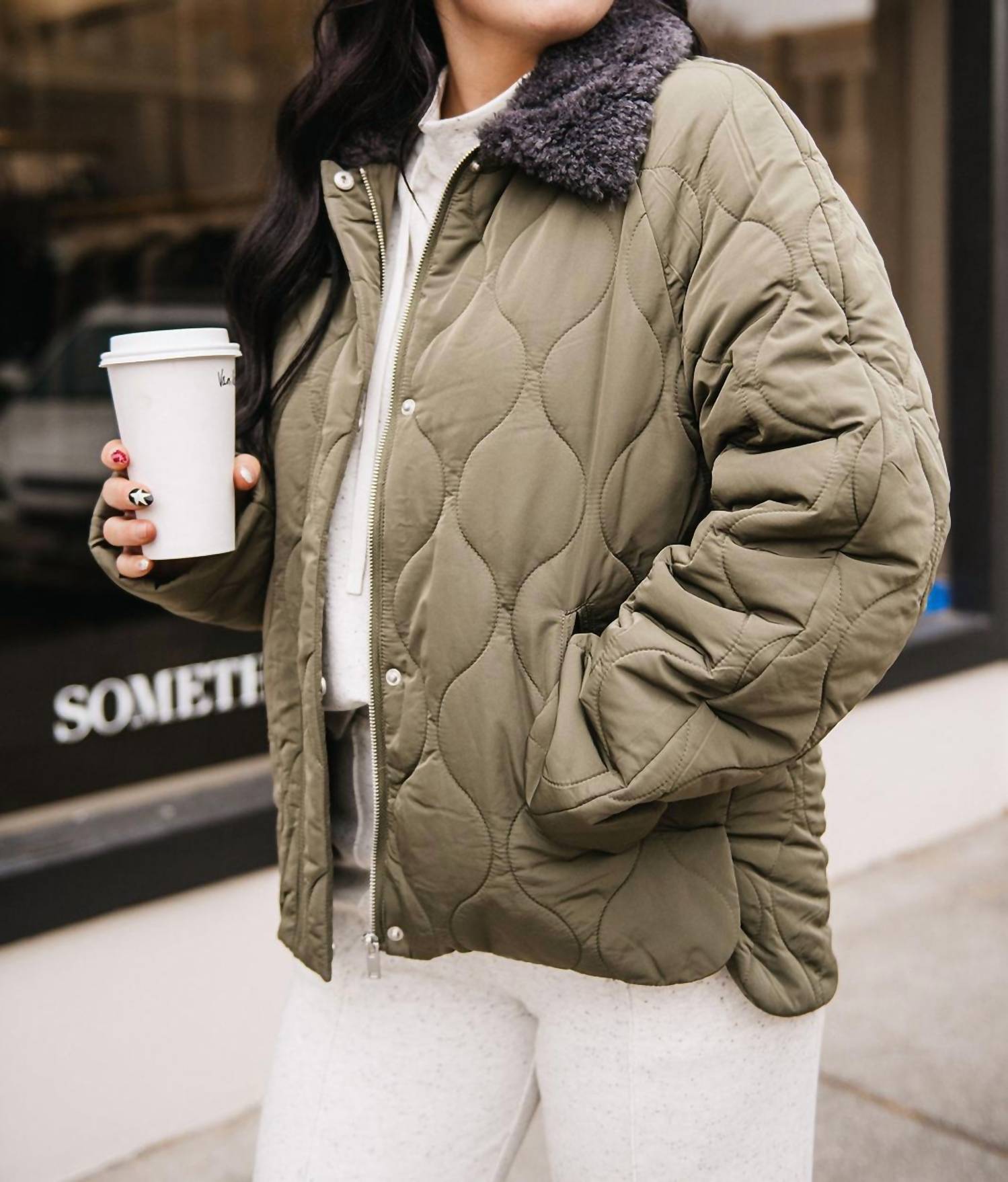 Ichi - Contrast Collar Puffer Jacket