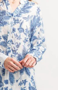 Papillon - Floral Button Front Tunic With Tab Sleeves