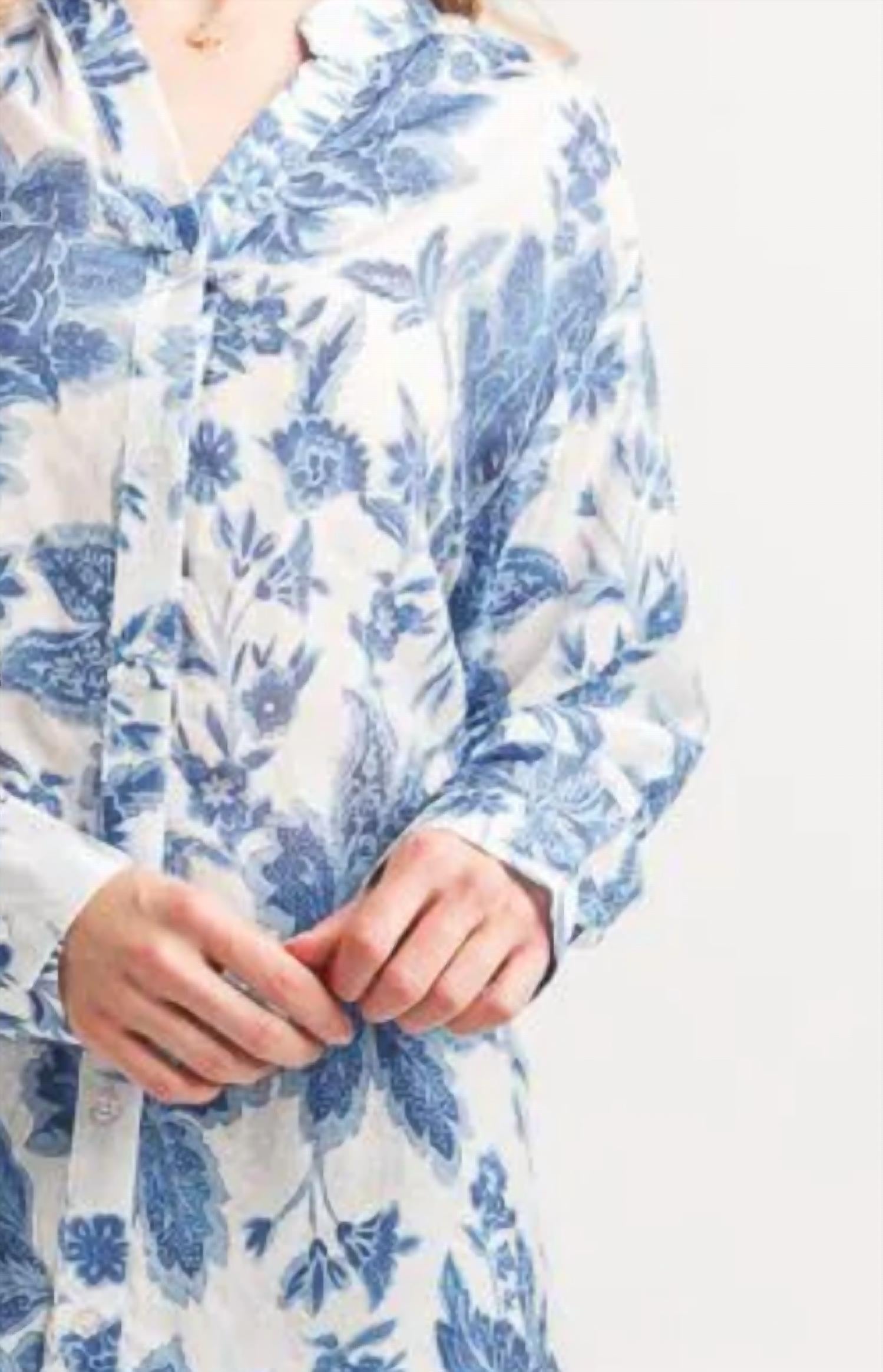 Papillon - Floral Button Front Tunic With Tab Sleeves