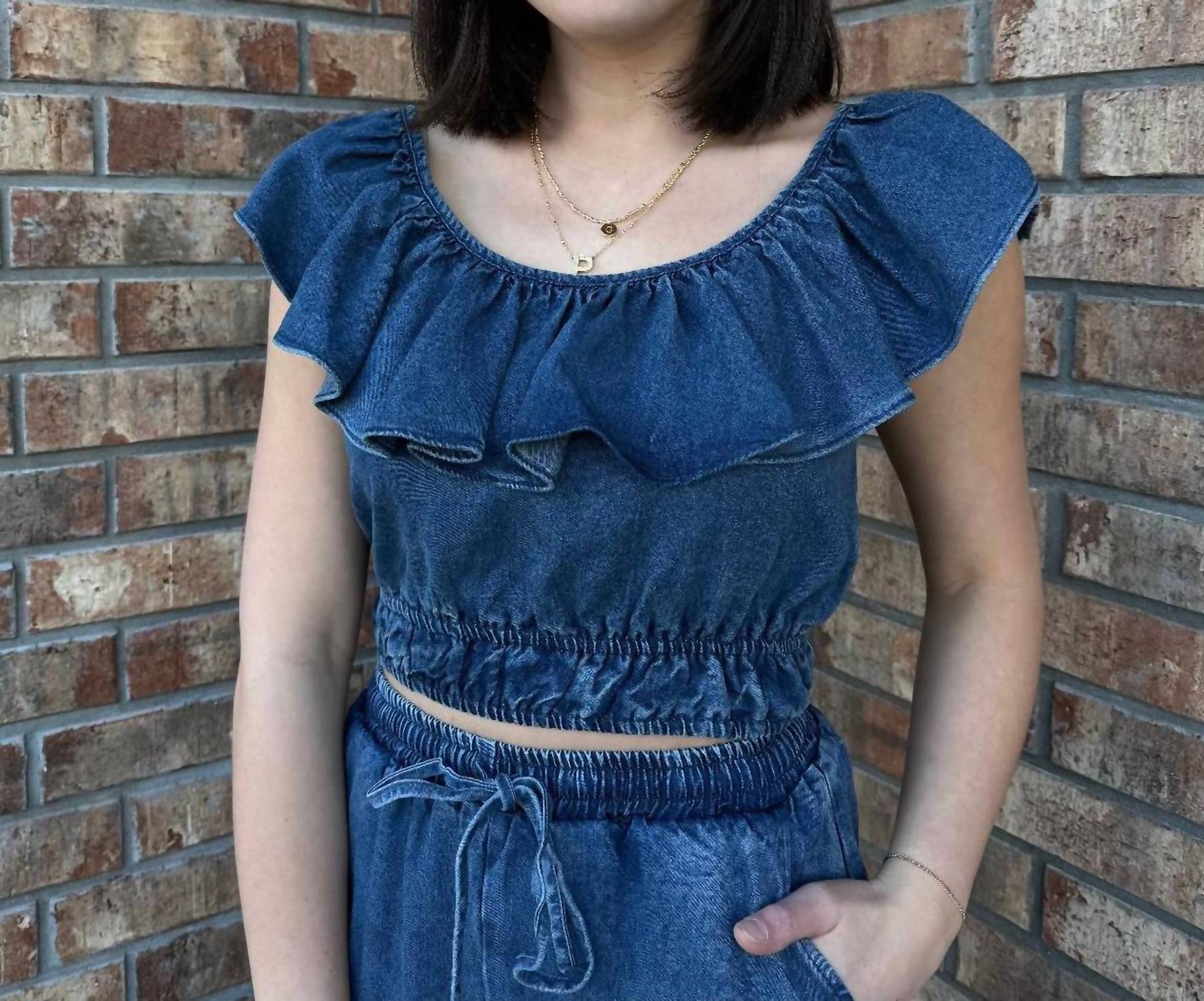 Sadie & Sage - Wide Ruffle Neckline Top