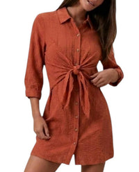 Entro - Tie-front Button Down Shirt Dress