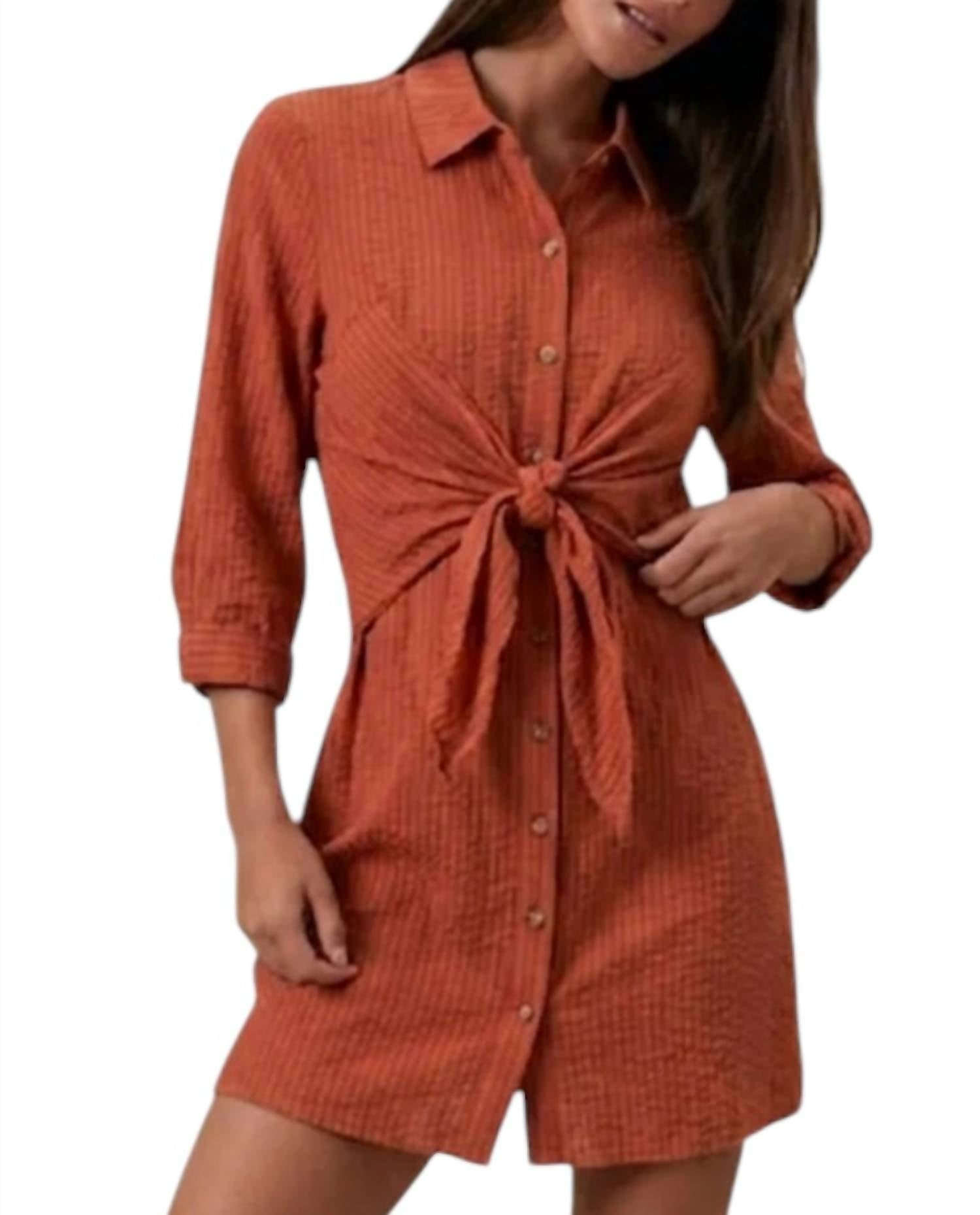 Entro - Tie-front Button Down Shirt Dress