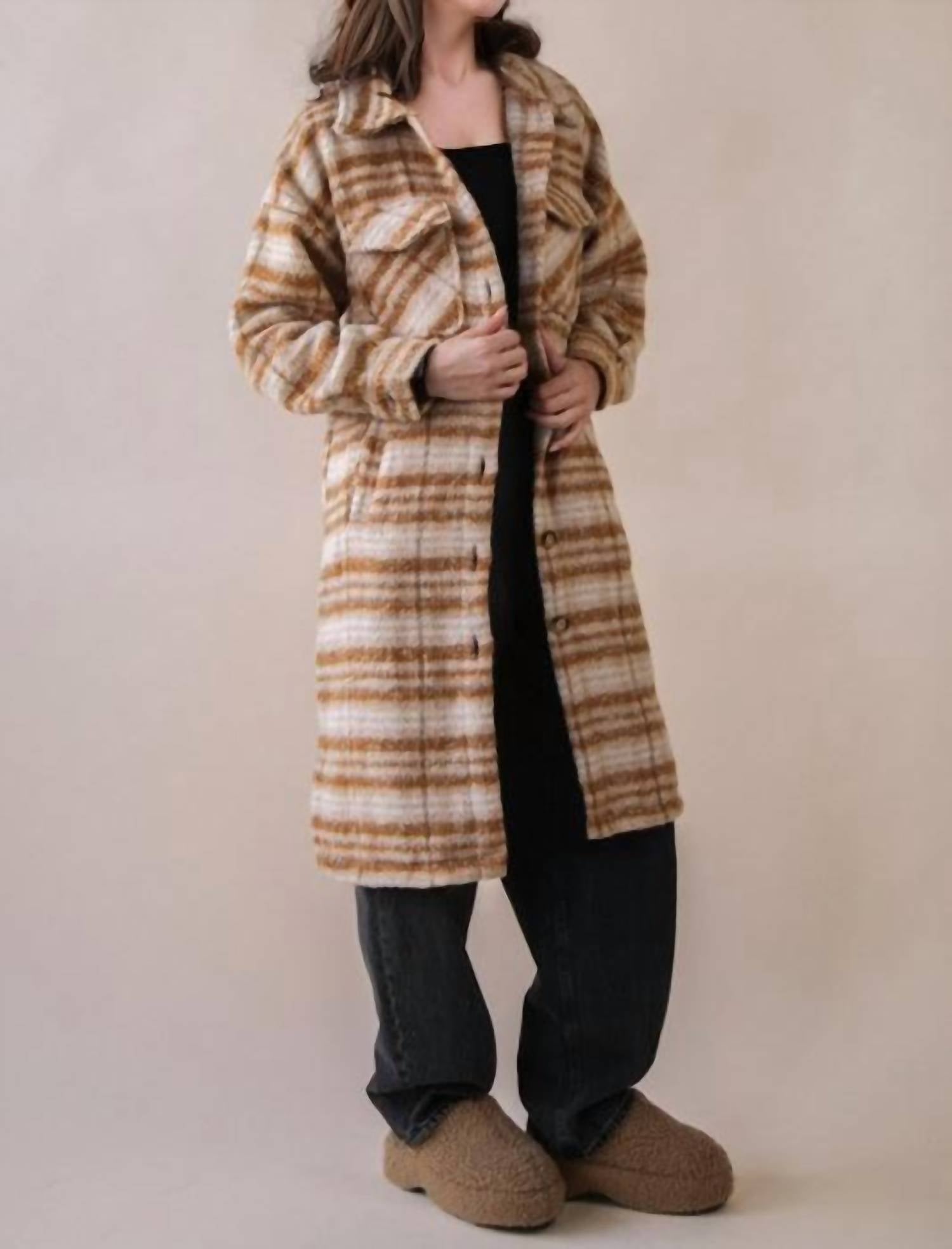 VERY J Plaid Shacket Jacket in cream - women's jacket - view 4