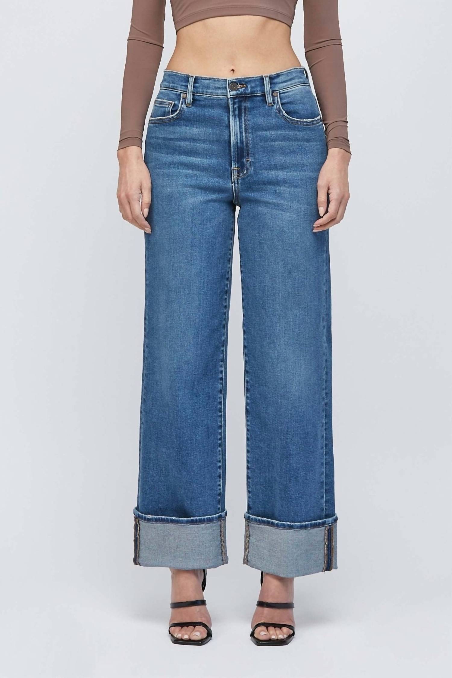 Hidden - High Rise Cuffed Denim Jeans