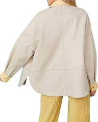 Jayley - Oversized Faux Leather Utility Shirt Jacket