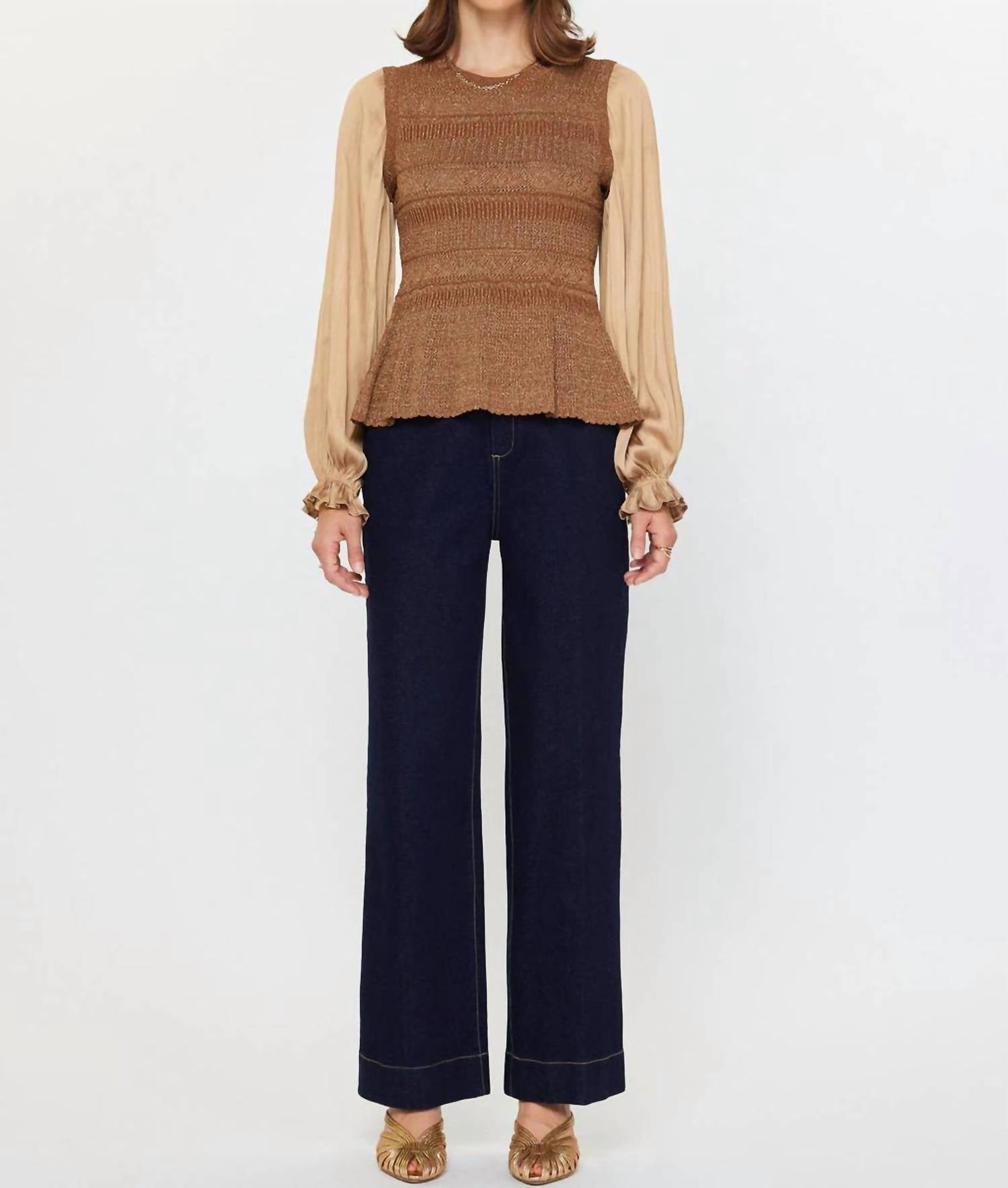 Current Air - Gathered Sleeve Knit Sweater Top