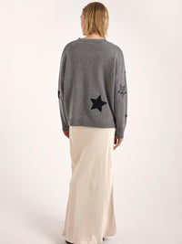 Brodie Cashmere Perrie Patch Star Cashmere Crew Neck Jumper in mid grey - women's sweater - view 4