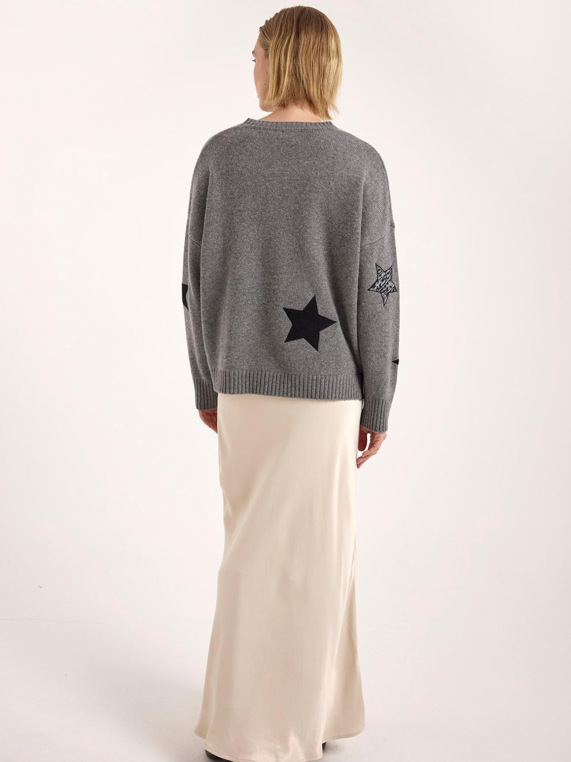 Brodie Cashmere Perrie Patch Star Cashmere Crew Neck Jumper in mid grey - women's sweater - view 4